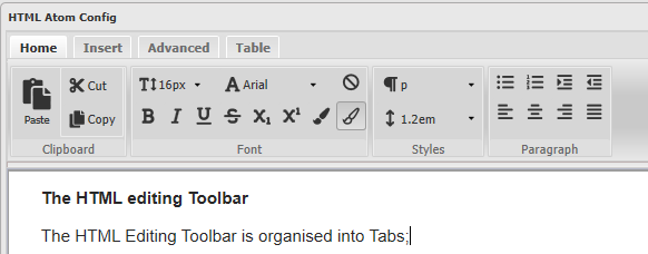 The HTML editing Ribbon