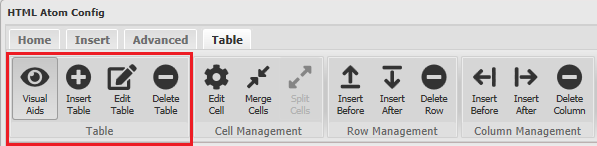 HTML Editing Ribbon Table