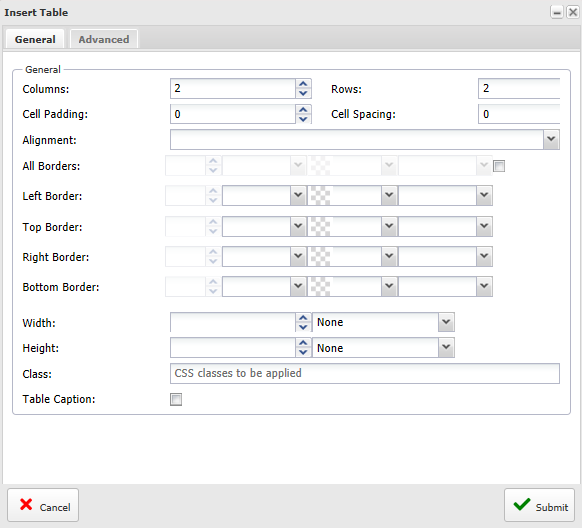 HTML Ribbon Table General