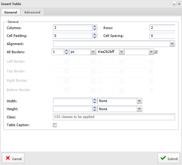 Tables All Borders check box
