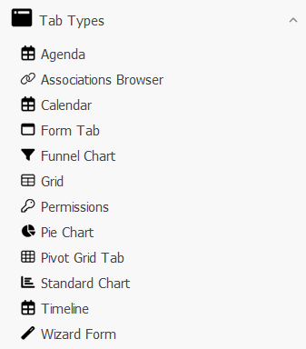 Object Modeller Tabs list