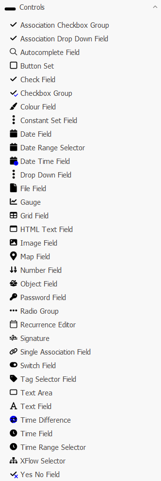 Object Modeller Controls list
