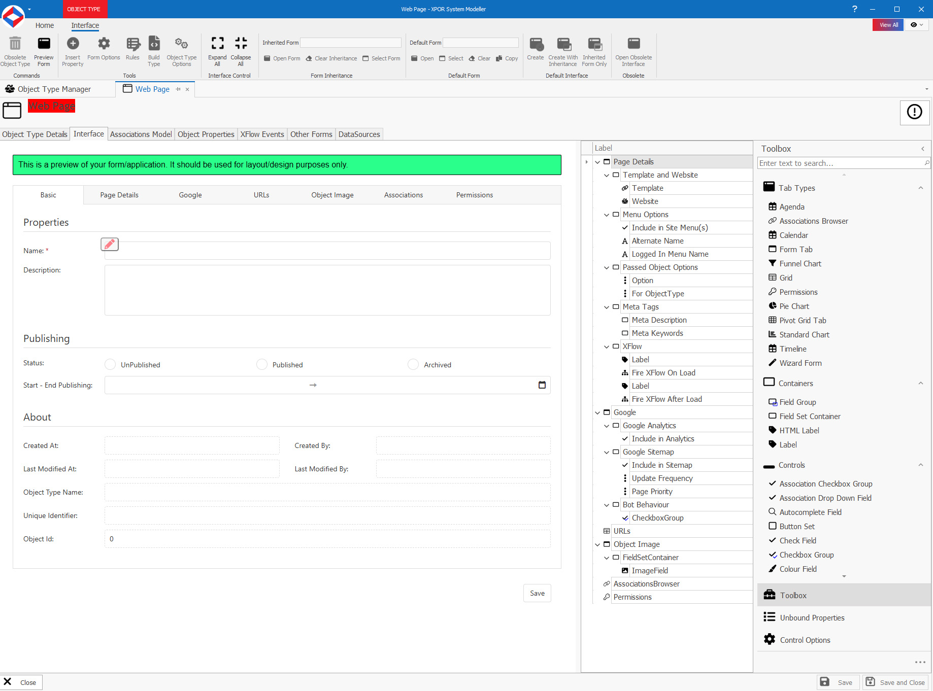 Form creation interface